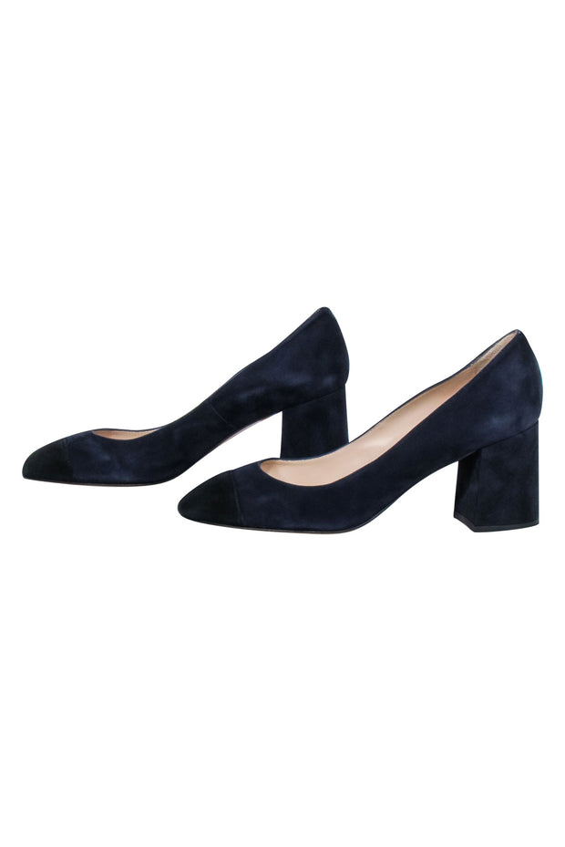 Current Boutique-L.K. Bennett - Navy Suede w/ Black Rounded Toe Block Heel Pumps Sz 8.5