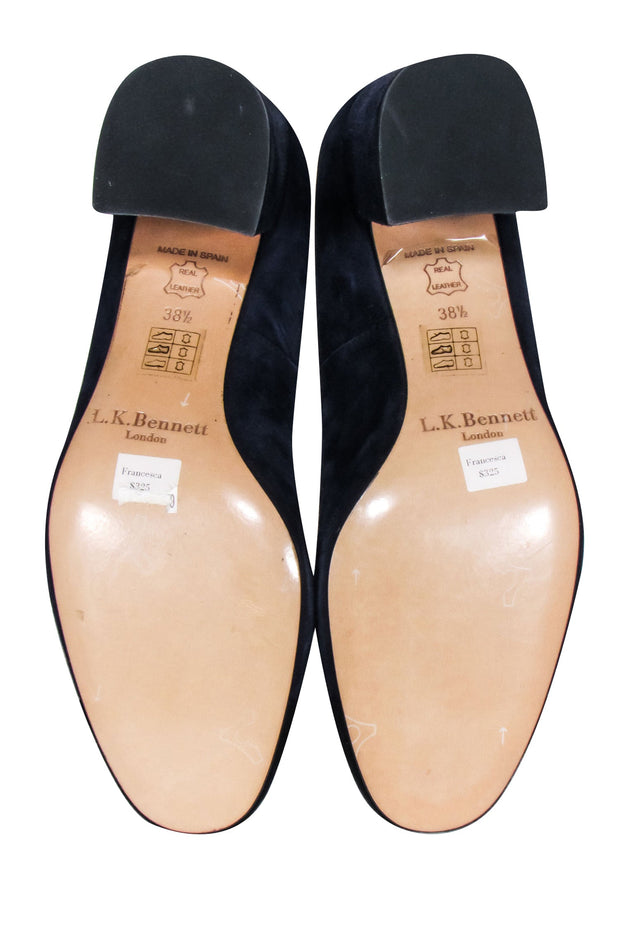 Current Boutique-L.K. Bennett - Navy Suede w/ Black Rounded Toe Block Heel Pumps Sz 8.5