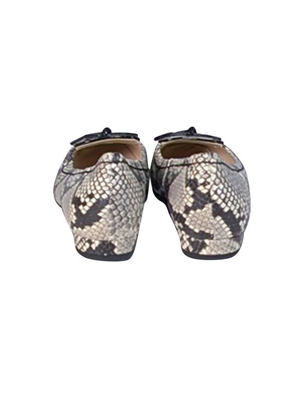 Current Boutique-L.K. Bennett - Cream & Black Snake Skin Print Leather Flats Sz 8.5