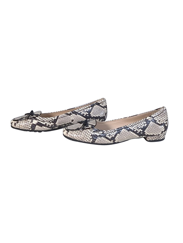 Current Boutique-L.K. Bennett - Cream & Black Snake Skin Print Leather Flats Sz 8.5