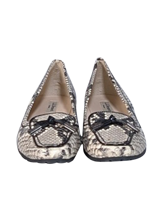 Current Boutique-L.K. Bennett - Cream & Black Snake Skin Print Leather Flats Sz 8.5