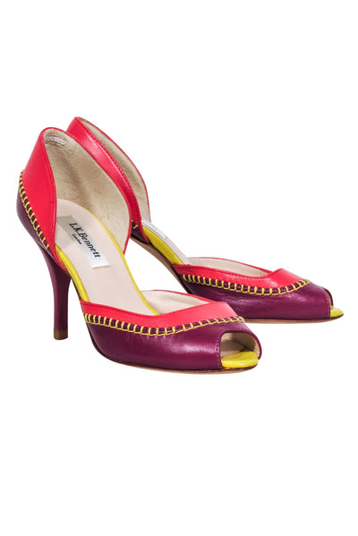 Current Boutique-L.K. Bennett - Purple, Pink, & Yellow Peep Toe Pumps w/ Contrast Stitching Sz 4