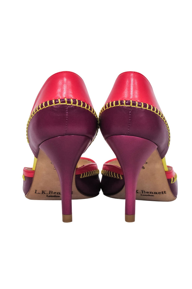 Current Boutique-L.K. Bennett - Purple, Pink, & Yellow Peep Toe Pumps w/ Contrast Stitching Sz 4