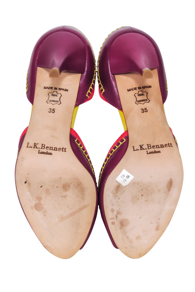 Current Boutique-L.K. Bennett - Purple, Pink, & Yellow Peep Toe Pumps w/ Contrast Stitching Sz 4