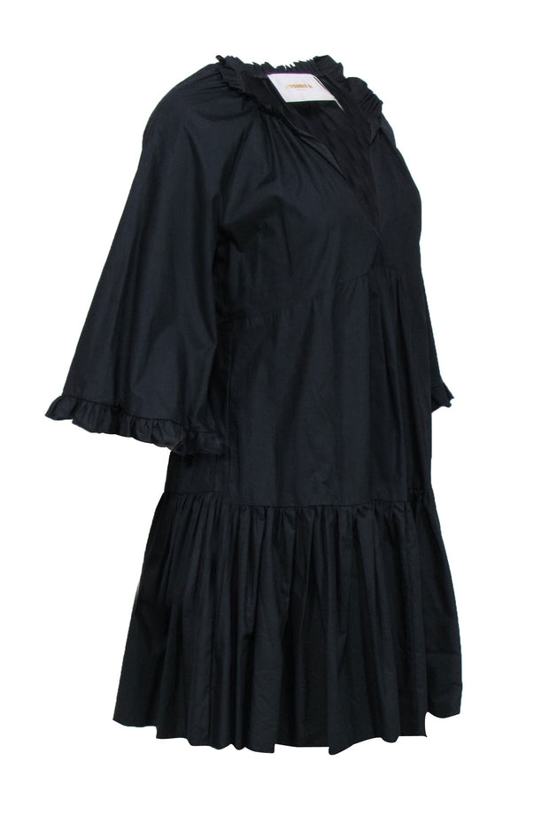 Current Boutique-La Double J - Black Cotton Shift Dress Sz L