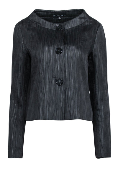 Current Boutique-Lafayette 148 - Black Textured Collarless Blazer Sz 6