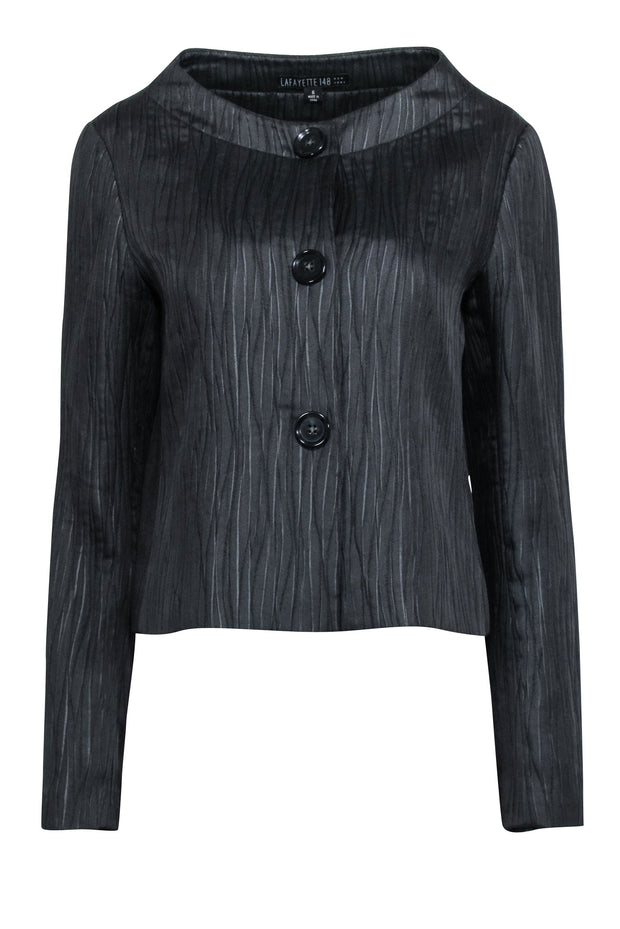 Current Boutique-Lafayette 148 - Black Textured Collarless Blazer Sz 6