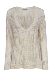 Current Boutique-Lafayette 148 - Cream Crochet V-Neck Cardigan Sz XL