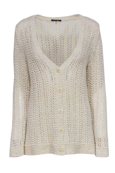 Current Boutique-Lafayette 148 - Cream Crochet V-Neck Cardigan Sz XL