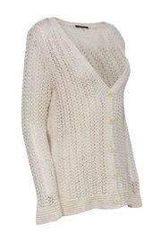 Current Boutique-Lafayette 148 - Cream Crochet V-Neck Cardigan Sz XL