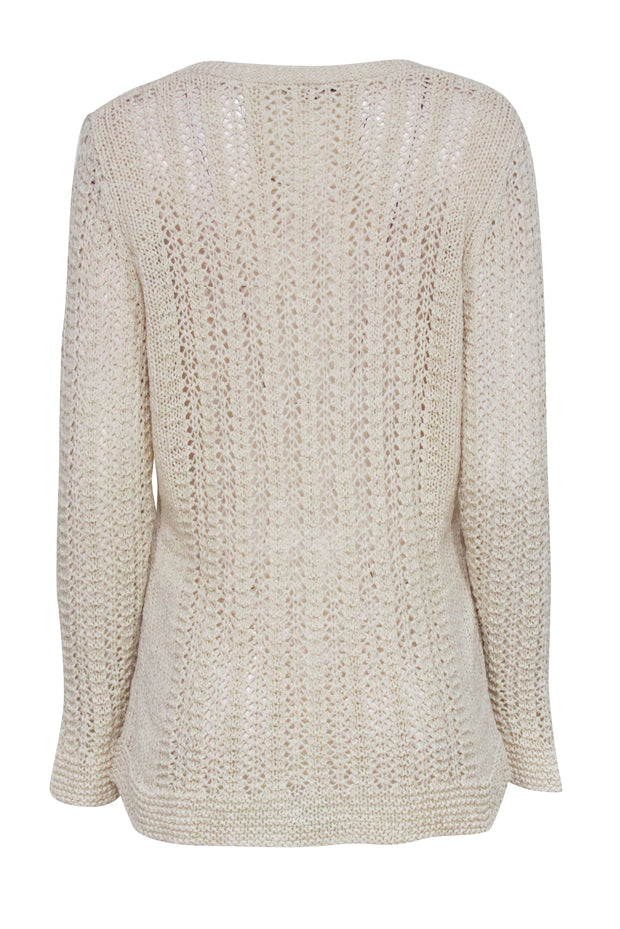 Current Boutique-Lafayette 148 - Cream Crochet V-Neck Cardigan Sz XL