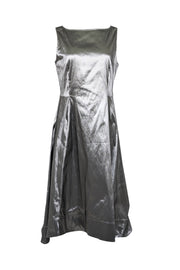 Current Boutique-Lafayette 148 - Grey Iridescent Sleeveless Midi Dress Sz 14
