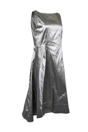 Current Boutique-Lafayette 148 - Grey Iridescent Sleeveless Midi Dress Sz 14