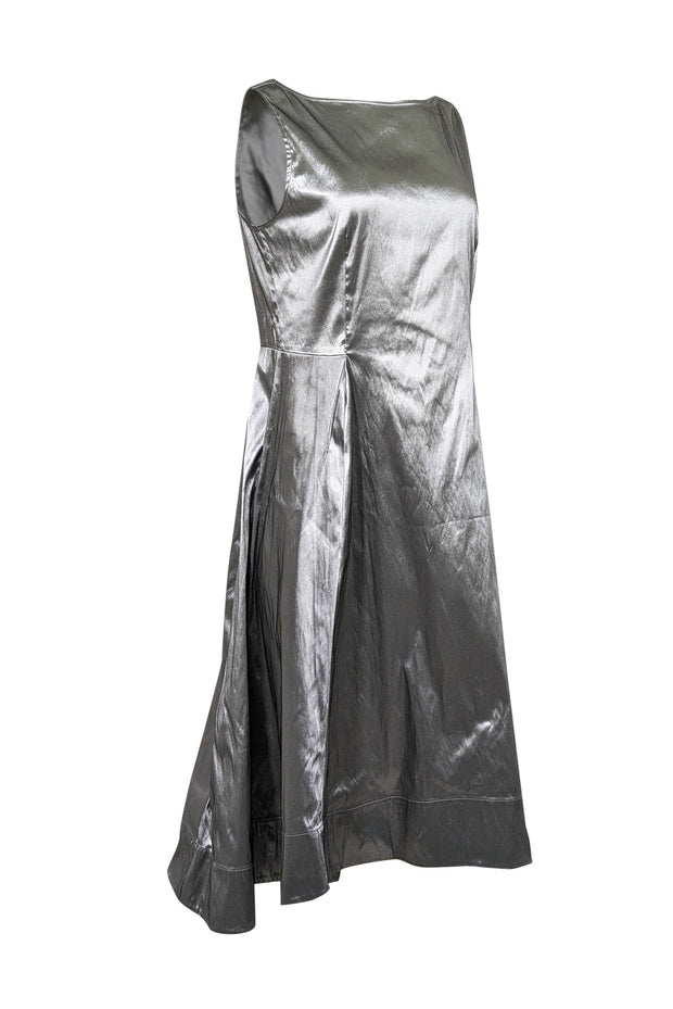 Current Boutique-Lafayette 148 - Grey Iridescent Sleeveless Midi Dress Sz 14