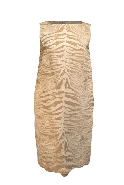 Current Boutique-Lafayette 148 - Cream & Taupe Zebra Pattern Sleeveless Boat Neck Dress Sz 6