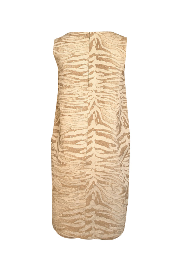 Current Boutique-Lafayette 148 - Cream & Taupe Zebra Pattern Sleeveless Boat Neck Dress Sz 6