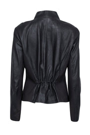 Current Boutique-Lafayette 148 - Dark Brown Leather Collarless Jacket Sz 12