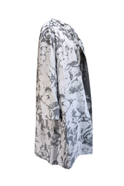 Current Boutique-Lafayette 148 - Light Grey & Dark Grey Floral Open Front Jacket Sz XL