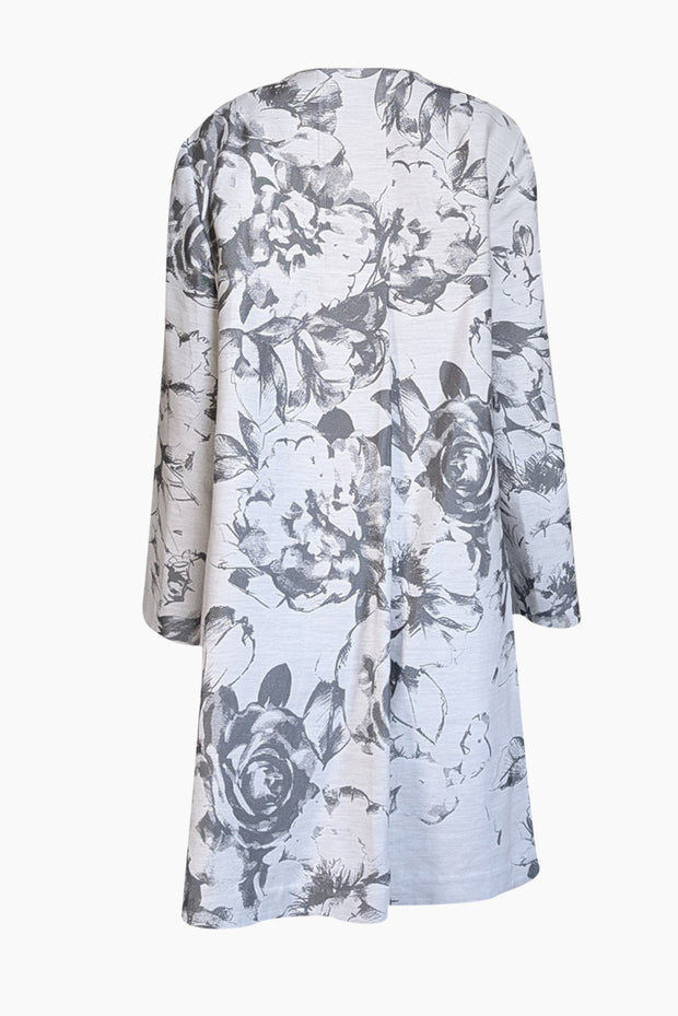 Current Boutique-Lafayette 148 - Light Grey & Dark Grey Floral Open Front Jacket Sz XL