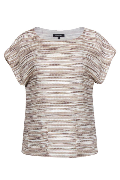 Current Boutique-Lafayette 148 - Beige & White Blend Cap Sleeve Top Sz 8