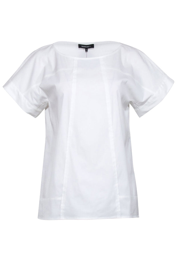 Current Boutique-Lafayette 148 - White Short Sleeve "Deryn" Top Sz M