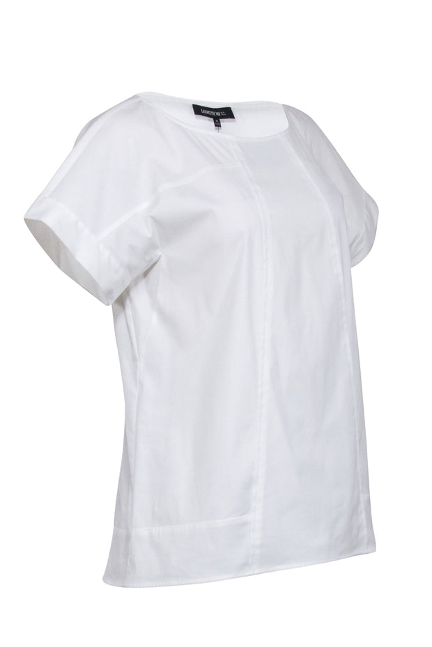 Current Boutique-Lafayette 148 - White Short Sleeve "Deryn" Top Sz M