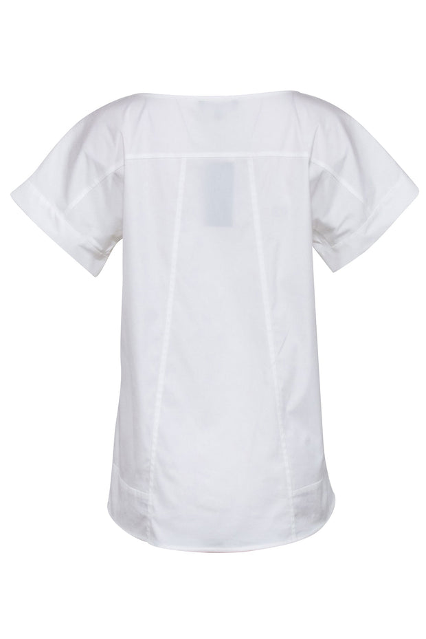 Current Boutique-Lafayette 148 - White Short Sleeve "Deryn" Top Sz M