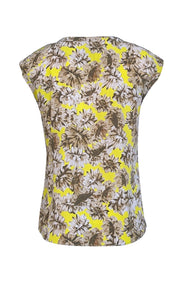 Lafayette 148 - Chartreuse, Beige, & Olive Floral Print Silk Blouse Sz L - Current Boutique