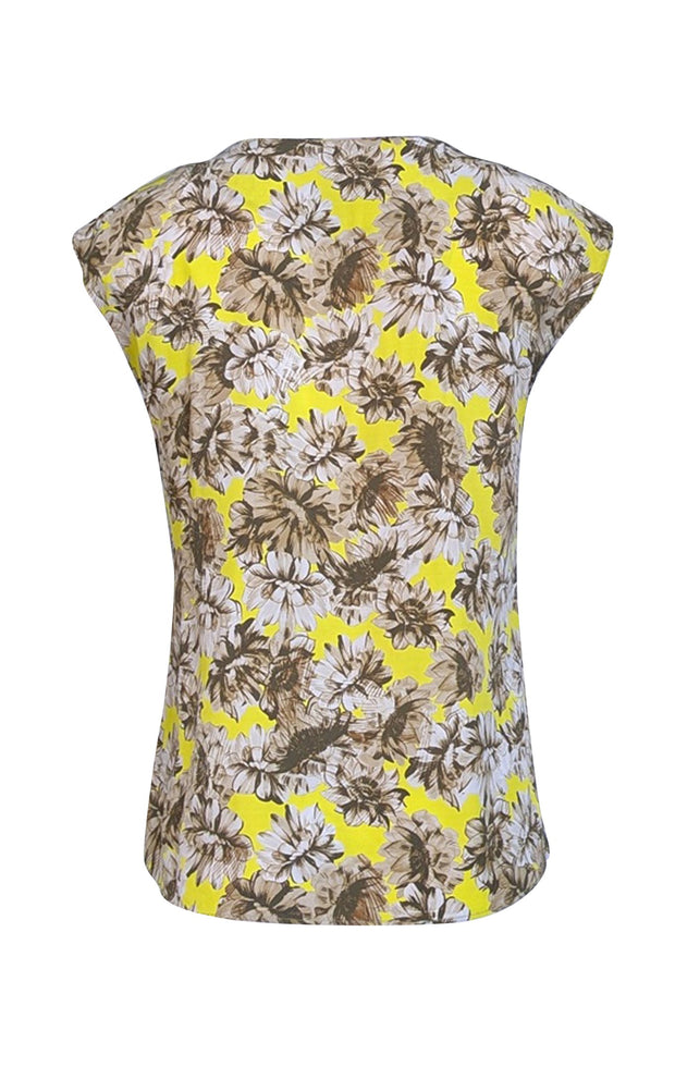 Lafayette 148 - Chartreuse, Beige, & Olive Floral Print Silk Blouse Sz L - Current Boutique
