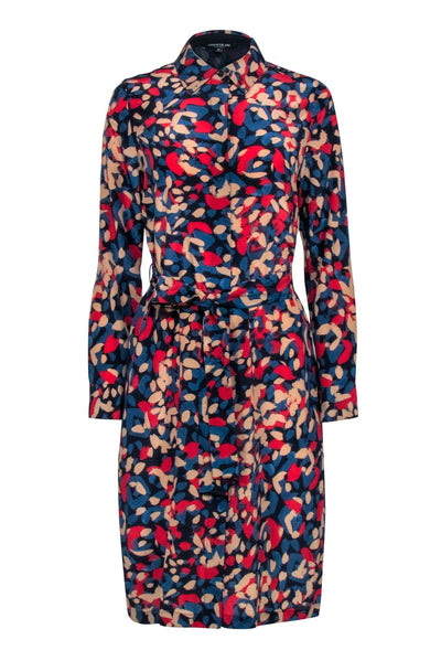 Current Boutique-Lafayette 148 - Navy Blue Shirt Dress w/ Multi-Color Print Sz M