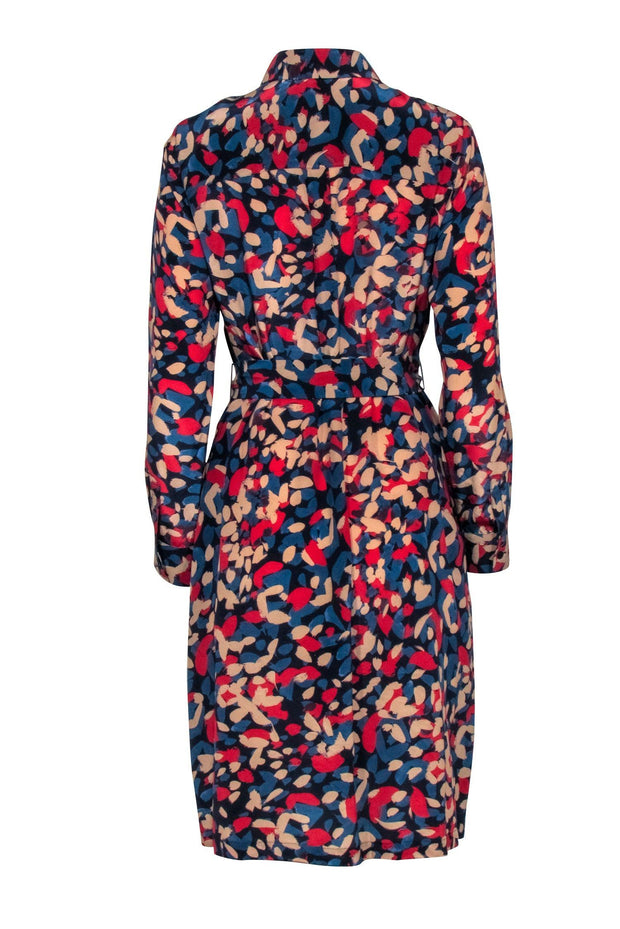 Current Boutique-Lafayette 148 - Navy Blue Shirt Dress w/ Multi-Color Print Sz M