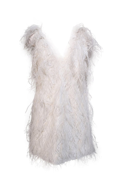 Current Boutique-Lamarque - White Feather "Alena" Mini Dress Sz S