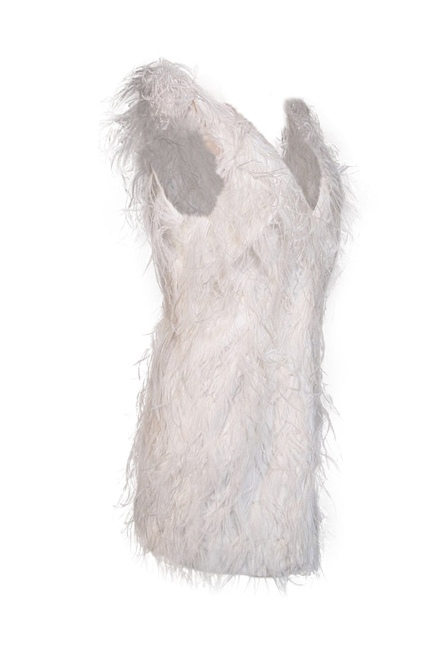 Current Boutique-Lamarque - White Feather "Alena" Mini Dress Sz S