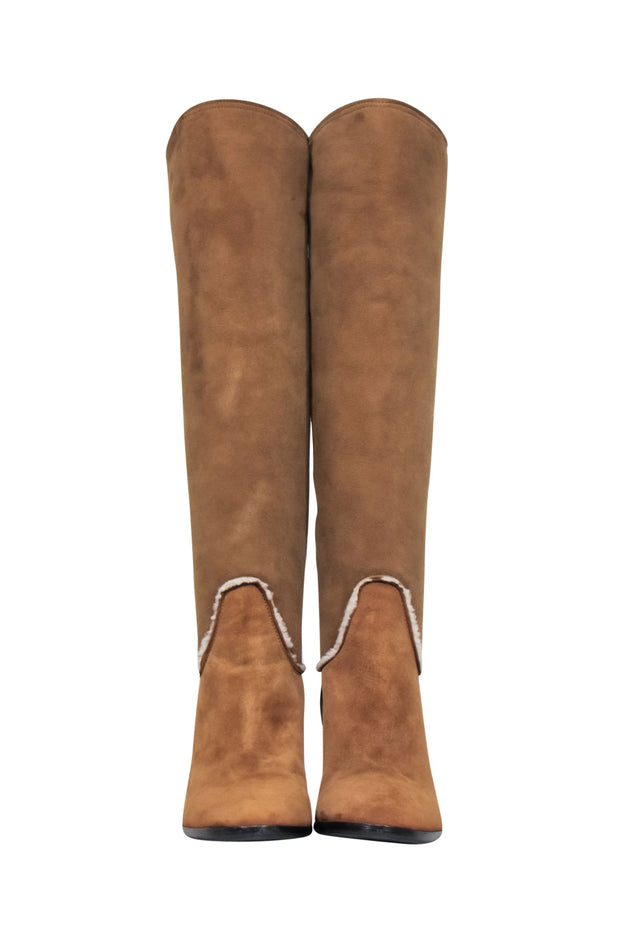 Current Boutique-Lanvin - Tan Shearling Lined Wedged Boots Sz 9