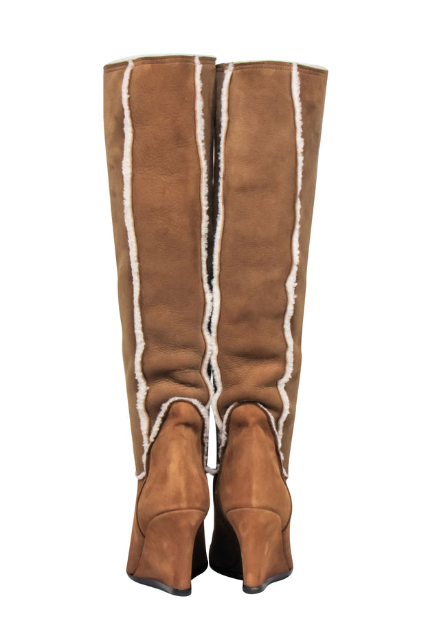 Current Boutique-Lanvin - Tan Shearling Lined Wedged Boots Sz 9