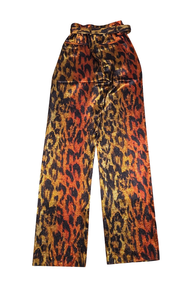 Lapointe - Gold, Black, & Red Metallic Leopard Print Belted Pant Sz 4 - Current Boutique