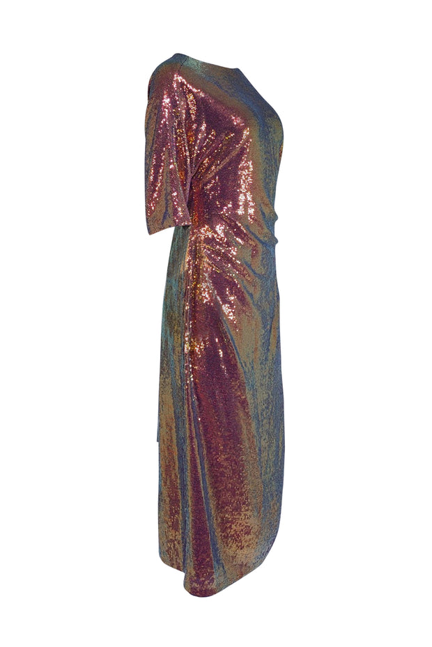 Lapointe - Pink-Gold Iridescent Sequin Ruched Side Dress Sz 8 - Current Boutique