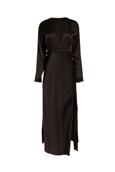 Current Boutique-Lapointe - Black Satin Long Sleeve Dress w/ Slit Sz 2