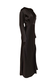Current Boutique-Lapointe - Black Satin Long Sleeve Dress w/ Slit Sz 2