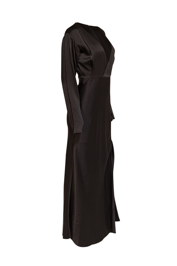 Current Boutique-Lapointe - Black Satin Long Sleeve Dress w/ Slit Sz 2
