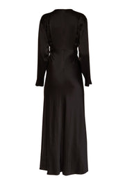 Current Boutique-Lapointe - Black Satin Long Sleeve Dress w/ Slit Sz 2