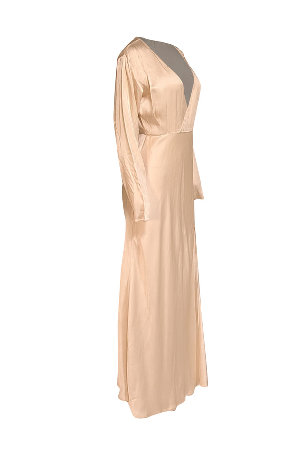 Current Boutique-Lapointe - Cream Satin Long Sleeve Dress w/ Slit Sz 6