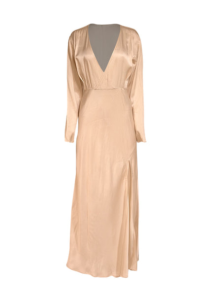 Current Boutique-Lapointe - Cream Satin Long Sleeve Dress w/ Slit Sz 6