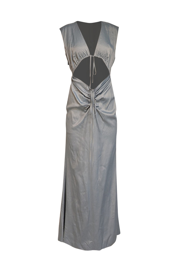 Current Boutique-Lapointe - Dove Blue Satin Shirred Maxi Dress Sz 6