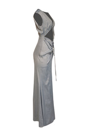Current Boutique-Lapointe - Dove Blue Satin Shirred Maxi Dress Sz 6