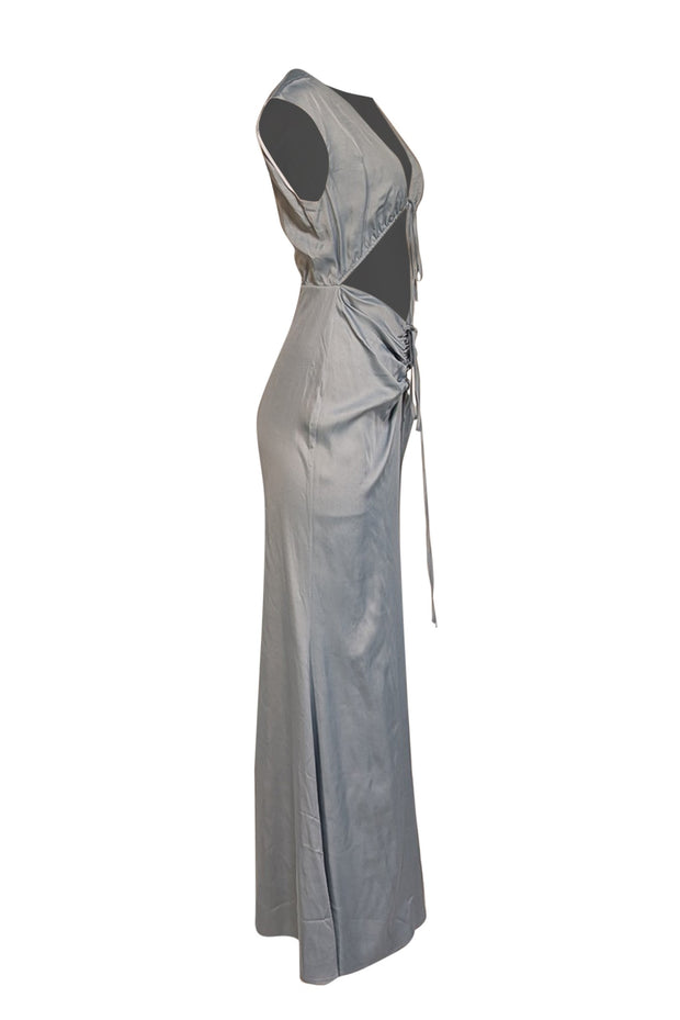 Current Boutique-Lapointe - Dove Blue Satin Shirred Maxi Dress Sz 6
