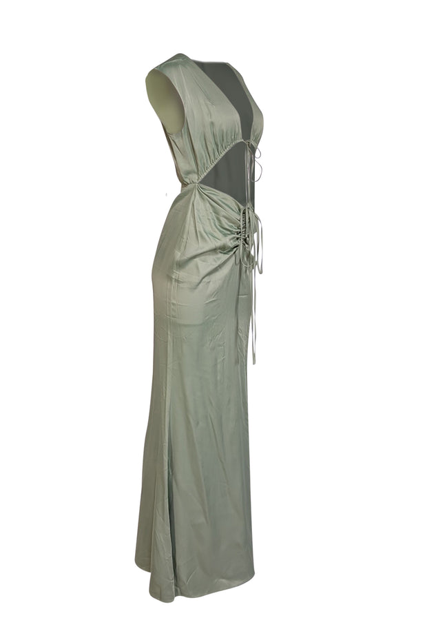 Current Boutique-Lapointe - Green Satin Shirred Maxi Dress Sz 6