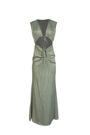 Current Boutique-Lapointe - Green Satin Shirred Maxi Dress Sz 6