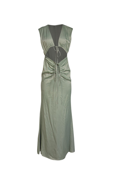 Current Boutique-Lapointe - Green Satin Shirred Maxi Dress Sz 6