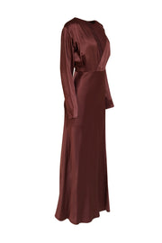 Current Boutique-Lapointe - Mulberry Satin Long Sleeve Dress w/ Slit Sz 6